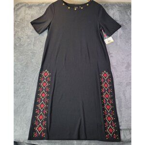 Rafaella Womens Black Embroidered Tunic Dress Small Boho Festival Bohemian Retro